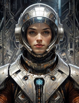 (head and shoulders portrait:1.4), 1920s sci-fi space cowboy , retro space theme, silver, (2d:1.4), ink (medium), 2D illustration,  detailed  painting, epic comic book art, intricate and intense oil paint, dark sci-fi background, (art by Loish, Leyendecker, james gilleard, James Gurne, John Berkey :1.4), symmetrical features, triadic color scheme, muted colors, detailed