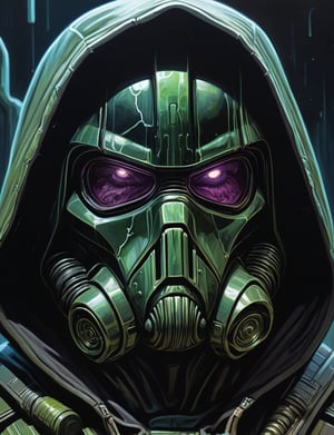 (Close up head and shoulders portrait :1.4), hooded Death Trooper Cthulhu (duck:1.15) , super villain, uranium, glass, poison death, earth shattering ,dark and disturbing, shadow, webs , glowing triadic colors , 2D illustration,  detailed  painting, epic comic book art, intricate and intense oil paint (art by Syd Mead:1.2), symmetrical features, triadic color scheme, muted colors, detailed, (art by bruce mccall:1.6)