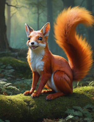 chimera (fox:1.2) merge (squirrel:1.18) combo | large ears | forest setting | stunning detail, (close up:2), creative, (detailed digital painting:3),  deep color, fantastical, intricate detail, splash screen, complementary colors, fantasy concept art, 8k resolution trending on Artstation Unreal Engine 5, detailed, masterpiece,oil painting