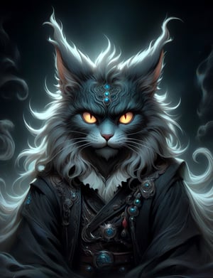 Close up, head and shoulders portrait, single anthropomorphic Hybrid creature (maine coon cat:1.8) fused with (dragon:2.6), (oni mask:1.2), horns , samaurai, glowing eyes, symmetrical featuers, (leather armor1.5) , (oil painting:2), thin and smooth lines, long strokes, light and delicate tones, clear contours, cinematic quality, dark background, dramatic lighting, art by Jeremy Mann, Peter Elson, Alex Maleev, Ryohei Hase, Raphael Sanzio, Pino Daheny, Charlie Bowater, Albert Joseph Penot, Ray Caesar, highly detailed, hr giger, gustave dore, Stephen Gammell, masterpiece of layered portrait art, techniques used: sfumato, chiaroscuro, atmospheric perspective, oil paint , esao andrews, oil painting ,style, concept
