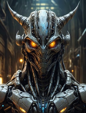 (head and shoulders portrait:1.4), (cybernetic organism:1.2),  armored cybernetic scorpion with glowing eyes, (2d:1.4), ink (medium), 2D illustration,  detailed  painting, epic comic book art, intricate and intense oil paint, dark sci-fi background, (art by James Gurney and John Berkey :1.4), symmetrical features, triadic color scheme, muted colors, detailed