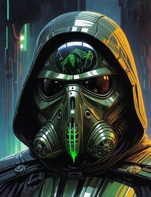 (Close up head and shoulders portrait :1.4), hooded Death Trooper (Cthulhu duck:1.1) , super villain, uranium, glass, poison death, earth shattering ,dark and disturbing, shadow, webs , glowing triadic colors , 2D illustration,  detailed  painting, epic comic book art, intricate and intense oil paint (art by Syd Mead:1.2), symmetrical features, triadic color scheme, muted colors, detailed, (art by bruce mccall:1.6)