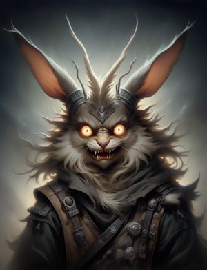 Close up, head and shoulders portrait, single anthropomorphic Hybrid creature (maine coon cat:0.8) fused with (wolpertinger:2.6), (oni mask:1.2), horns , samaurai, glowing eyes, symmetrical featuers, (leather armor1.5) , (oil painting:2), thin and smooth lines, long strokes, light and delicate tones, clear contours, cinematic quality, dark background, dramatic lighting, art by Jeremy Mann, Peter Elson, Alex Maleev, Ryohei Hase, Raphael Sanzio, Pino Daheny, Charlie Bowater, Albert Joseph Penot, Ray Caesar, highly detailed, hr giger, gustave dore, Stephen Gammell, masterpiece of layered portrait art, techniques used: sfumato, chiaroscuro, atmospheric perspective, oil paint , esao andrews, oil painting ,style, concept