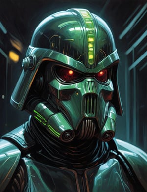 (Close up head and shoulders portrait :1.4), hooded Death Trooper Cthulhu , super villain, uranium, glass, poison death, earth shattering ,dark and disturbing, shadow, webs , glowing triadic colors , 2D illustration,  detailed  painting, epic comic book art, intricate and intense oil paint (art by Syd Mead:1.2), symmetrical features, triadic color scheme, muted colors, detailed, (art by bruce mccall:1.6)