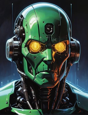 (Close up head and shoulders portrait :1.4), robot , super villain, uranium, glass, poison death, earth shattering ,dark and disturbing, shadow, webs , glowing triadic colors , 2D illustration,  detailed  painting, epic comic book art, intricate and intense oil paint (art by Syd Mead:1.2), symmetrical features, triadic color scheme, muted colors, detailed, (art by bruce mccall:1.6)