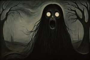 Black monster, evil being, dark ghost,style of Edvard Munch