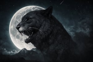 (closeup photo:1.5) of a animal from top of moutain, 1animal standing, beautiful sky, realstic, star, highres, high detail, night, moon, mansterpiece, best quality, (officail artwork),epic beautiful night sky,(fantasy movie theme),EpicSky