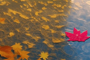 A beautiful eA big maple leaf fell on the clear waterye smiling at a beautiful picture