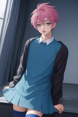 Best quality, masterpiece, ultra high res,
{{{1boy}}}, make up, lipstick, 

Short hair, wild hair,

,pretty mood, romantic expression, romantic date,kawaii,

,pretty dress,, high heels, long socks,

,Male mature, androgynous, male face, flat_chest, otoko no ko, femboy, twink, trap, [[[toned]]],man,aesthetic portrait,looking at the viewer, crossdressing,