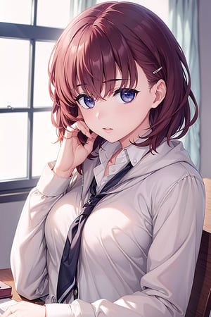 (Masterpiece,  Best Picture Quality,  Best Picture Quality Score: 1.3),  (Sharpest Picture Quality),  Perfect Beautiful Woman: 1.5,  red brown hair, short cut hair,   1girl, purple_eyes ,, ,masterpiece,  , blushing, ,best quality,   ,     messy_hair,  pouting, school_uniform, messy_clothes,
best quality,  ,incredibly absurdres,    ,high detail eyes,  winter, disheveled_clothes,
