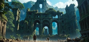 Post-apocalyptic city ruins, ancient ruins, giant statue ruins, architectural ruins, abandoned cities, magnificent scenery, mysterious civilizations, megalithic buildings, magical colors,

(Masterpiece), ((, Illustration Style,)) Still Film, ((Photorealistic: 1.2)), Cinematic Lighting, Perfect Composition, Super Detailed, Full Body, Masterpiece, (Best Quality: 1.3), Reflections, Extremely Detailed cg unity 8k wallpaper, detailed background, masterpiece, best quality, (masterpiece), (best quality: 1.4), (ultra high resolution: 1.2), (hyperrealistic: 1.4), (realistic: 1.2), most Best quality, high image quality, high resolution, ultra-realistic image quality, 8k, real rainforest, epic movie style,