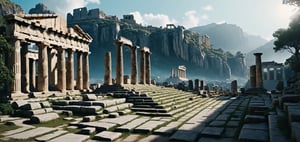 Post-apocalyptic ruins of ancient Greek city, ancient ruins, remains of giant statues, architectural remains, deserted city, stunning views,

(Masterpiece), ((, Illustration Style,)) Still Film, ((Photorealistic: 1.2)), Cinematic Lighting, Perfect Composition, Super Detailed, Full Body, Masterpiece, (Best Quality: 1.3), Reflections, Extremely Detailed cg unity 8k wallpaper, detailed background, masterpiece, best quality, (masterpiece), (best quality: 1.4), (ultra high resolution: 1.2), (hyperrealistic: 1.4), (realistic: 1.2), most Best quality, high image quality, high resolution, ultra-realistic image quality, 8k, real rainforest, epic movie style,