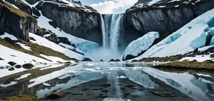 Ice fields, black rocks, moss, ice waterfalls,
(Masterpiece), ((Long Shot, Full Body Portrait)), ((Lee Allen Style Illustrations,)), Still Film, ((Real: 1.2)), Cinematic Lighting, Perfect Composition, Super Detailed, Full Body, Masterpiece, (Best Quality: 1.3), Reflections, Extremely Detailed CG Unity 8k Wallpapers, Detailed Backgrounds, Masterpieces, Best Quality, (Masterpieces), (Best Quality: 1.4), (Ultra High Resolution: 1.2), (Surrealism: 1.4), (Reality: 1.2), Best quality, High quality, High resolution, Eye-catching, Dramatic angle, Half side view, Top view,
