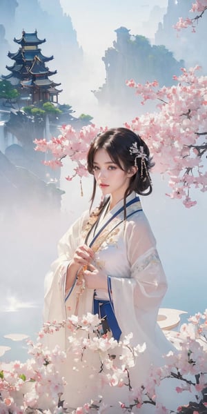 (Masterpiece, Top Quality, Best Quality, Official Art, Beauty and Aesthetic: 1.2), (1girl), Extremely Detailed, (Abstract, Fractal Art: 1.3), Supreme Detailed, Detailed Eyes, Light Particles, Hanfu, Jewelry, Sexy, beautiful schoolgirl, a girl, landscape, scenery, nature,