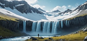 Ice fields, black rocks, moss, ice waterfalls, wild flowers, snow, icicles,
(Masterpiece), ((Long Shot, Full Body Portrait)), ((Lee Allen Style Illustrations,)), Still Film, ((Real: 1.2)), Cinematic Lighting, Perfect Composition, Super Detailed, Full Body, Masterpiece, (Best Quality: 1.3), Reflections, Extremely Detailed CG Unity 8k Wallpapers, Detailed Backgrounds, Masterpieces, Best Quality, (Masterpieces), (Best Quality: 1.4), (Ultra High Resolution: 1.2), (Surrealism: 1.4), (Reality: 1.2), Best quality, High quality, High resolution, Eye-catching, Dramatic angle, Half side view, Top view,