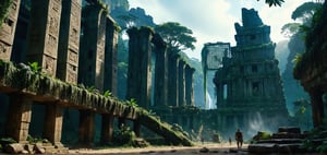 Post-apocalyptic city ruins, ancient ruins, giant statue ruins, architectural ruins, abandoned cities, magnificent scenery, mysterious civilizations, megalithic buildings, magical colors,

(Masterpiece), ((, Illustration Style,)) Still Film, ((Photorealistic: 1.2)), Cinematic Lighting, Perfect Composition, Super Detailed, Full Body, Masterpiece, (Best Quality: 1.3), Reflections, Extremely Detailed cg unity 8k wallpaper, detailed background, masterpiece, best quality, (masterpiece), (best quality: 1.4), (ultra high resolution: 1.2), (hyperrealistic: 1.4), (realistic: 1.2), most Best quality, high image quality, high resolution, ultra-realistic image quality, 8k, real rainforest, epic movie style,