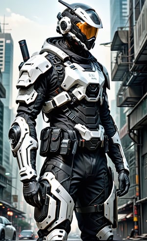  (far shot), (Helmet on a face, :1.3), (realistic: 1.3), masterpiece, best quality, fullbody, ,, wearing black techwear jacket and trousers with buckle and tape, (()), carrying a big backpack, posing for a picture, (), long legs,  ,urban techwear,tactical vest, tactical belt, rifle, pistol,futuristic city background,tactical helmet,,clothes black and white,,tactical armor,,,Warrior, soldier, special forces, future armored vehicle, future high-tech sports car

Masterpiece, futuristic technology, hi-tech futuristic style armor, hi-tech futuristic helmet gas mask, full body portrait, futuristic city background, ultra high definition quality,,,,skyscraper roof
,non-humanoid robot

//Background scene
skyscraper , future armored vehicle, future high-tech sports car, future high-tech mecha,Future airports, starships, tank troops,ledarraytech ,cyborg style,Movie Still