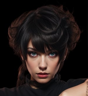 Extremely Realistic,photorealistic,(hairdress),transparent_background,.png , black hair ,dark environment ,bright red light from bottom right , cyan light from top