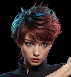 Extremely Realistic,photorealistic,(hairdress),transparent_background,.png , bright red light from bottom right , cyan light from top