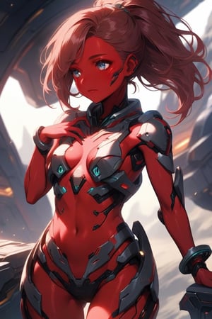 science fiction female with red skin
