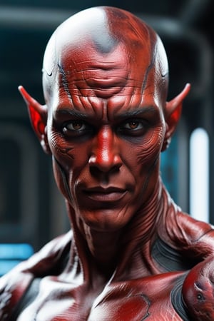 science fiction male with red skin