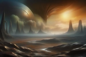 alien landscape with a polluted atmosphere,DonM0ccul7Ru57XL