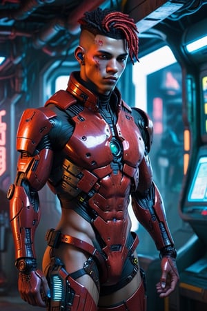 science fiction male with red skin, full body, anepicboy, FuturEvoLab-Lora-Cyberpunk