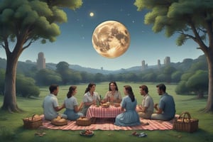 Una foto distópica un día the picnic en la luna 
