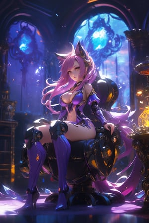 (cute nude purple super sonic girl , flaming pink veins), black  and purple tones, purple flame (masterpiece, best quality, ultra-detailed, best shadow), (detailed background,dark fantasy), (beautiful detailed face), high contrast, (best illumination, an extremely delicate and beautiful), ((cinematic light)), colorful, hyper detail, dramatic light, intricate details, (3 girls, yellow hair, sharp face, black amber eyes, hair between eyes,dynamic angle), blood splatter, swirling black light around the character, depth of field, light particles,(broken glass),magic circle, Spirit Sonic Pendant,Nine tail fox,full size,Yae Miku,trading_card,trading_cards borders,oni style,Eagle ,cyborg style,6000, full body,ink scenery,painting by jakub rozalski,mecha,biopunk style,Xxmix_Catecat,robot,biopunk,aw0k straightsylum,greg rutkowski,girl,(Leaf),Movie Still,Film Still,Cinematic,Cinematic Shot,HZ Steampunk,EpicSky,(full body:1), mechanical arms,(large breast:1.4),(cleavage:1.4), (navel:1),(nipples:1.4),scenery,alchemist room, sunlight, window, indoors, light rays, day, shadow, dappled sunlight, sitting on chair,  scenery, background, 
(masterpiece:1.4), (best quality:1.4), aesthetic,(4k:1.4)
