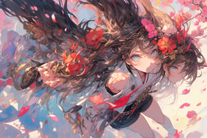 Official Art, Unity 8K Wallpaper, Extreme Detailed, Beautiful and Aesthetic, Masterpiece, Top Quality, perfect anatomy, 

1girl, solo, looking at viewer, blue eyes, brown hair, holding, standing, full body, weapon, shorts, socks, holding weapon, chain, skull, axe, sakura, shrine, nontraditional miko, petals, twlight, hairband, pink theme, 

a beautifully drawn (((ink illustration))) depicting, vintage, PINK and PURPLE accents, watercolor painting, concept art, (best illustration), (best shadow), Analog Color Theme, vivid colours, contrast, smooth, sharp focus, scenery, 

(Pencil_Sketch:1.2,masterpiece, midjourney, best quality, incredibly absurdres, messy lines,high detail eyes,More Detail,perfect light,portrait, 
