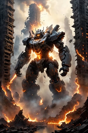 Amidst the chaos of a (((dystopian metropolis))), the ruins of an ancient civilization clash with ((futuristic mechs)), their battles echoing through the shattered skyscrapers. A solitary figure stands atop a (towering remains), silhouetted against the raging inferno below, wielding a (powerful gadget) that crackles with (electric energy), their resolute posture cutting through the destruction