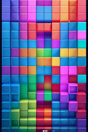 generate a tetris full cubical shape corner efect multi colored and hickeither style
