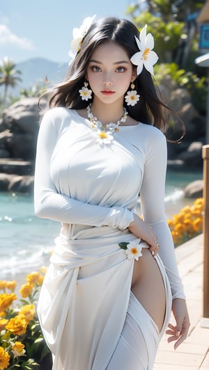 1girl, solo, digital art, Hawaiian grass skirt, long black hair, outdoor setting, beachside, sunny day,A wreath hanging around the neck,topless,flower headgear,((flower necklace:1.5)),hawaiian hula,Flower necklace hanging around the neck,(white skin:1.5),((naked body:1.5)),perfect boobs,looking_at_viewer,



,1 girl,Double exposure, real person, color splash style photo,ri.ggwp_1,beautyniji,intricate printing pattern ,red dress,white underwear,HologramCzar