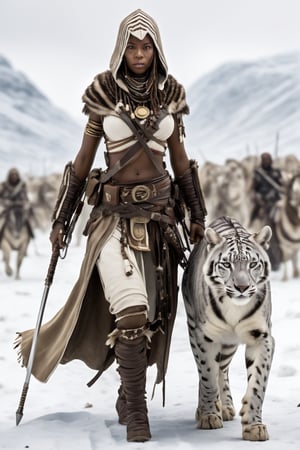 (+18) , 

A sexy African tribal woman dressed as assassin's Creed walking with a big zebra ,

visible perfect pussy ,
Cleavage,
Cute face ,
Snow villagers,
Snow leopard,

, HDR, 
highly detailed, 
32k,
,
,style,ice and water,stormtrooper,more detail XL,Gold Edged Black Rose,booth,food focus,food ,Extremely Realistic,assassin