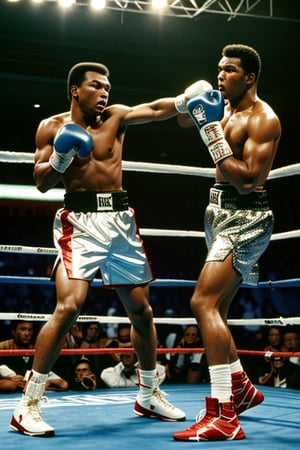 (King Kong) vs Mohammed Ali ,,
Boxing arena,
Boxing gloves,
White gloves,
Fight ,

Silver Cape,
