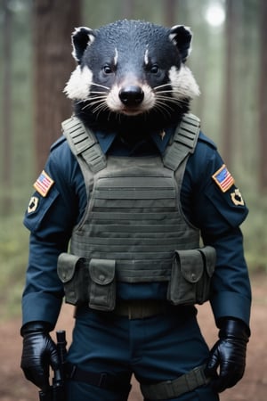 anthro (honey badger:1.1) | 
wearing military combat wear | war setting | perfect symmetry, fine detail, intricate, stunning, highly detailed, sharp focus, magical atmosphere, novel, fantastic, epic, cinematic, directed, full color, best, light