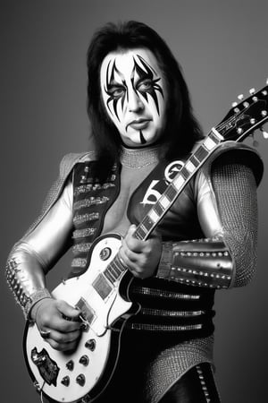 Paul Daniel "Ace" Frehley is an American musician who was the original lead guitarist, 
occasional lead vocalist and founding member of the rock band Kiss. 
He invented the persona of The Spaceman ,
,
Younger,
Kiss band costume,
Stage black and white Makeup,
,