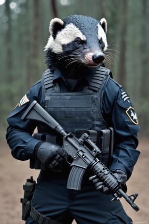 anthro (honey badger:1.1) | 
wearing military combat wear | war setting | perfect symmetry, fine detail, 
Weapon,
M16,
intricate, stunning, highly detailed, 
sharp focus, magical atmosphere, 
novel, fantastic, 
epic, cinematic, 
directed, full color, best, light