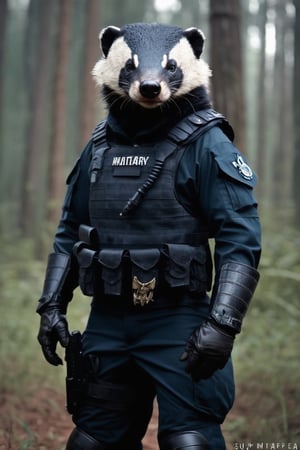 anthro (honey badger:1.1) | 
wearing military combat wear | war setting | perfect symmetry, fine detail, intricate, stunning, highly detailed, sharp focus, magical atmosphere, novel, fantastic, epic, cinematic, directed, full color, best, light