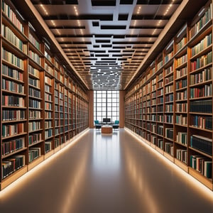 An endless library with books that float to readers on command, overseen by a robotic librarian