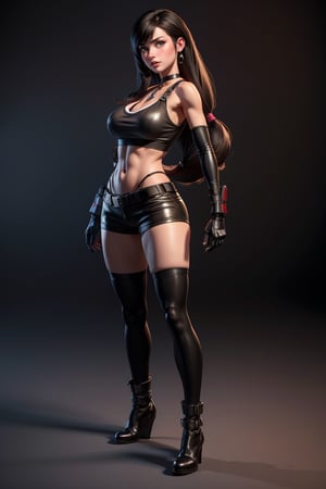 masterpiece, best quality,3d rending work ,3DMM style, pro photography, 3D,1girl, solo, Tifa lockhart, looking to the side, large breast, realistic, full body, simple background, bangs, looking away, choker, makeup, lustful look,defTifa,Sexy Toon