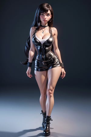 masterpiece, best quality,3d rending work ,3DMM style, pro photography, 3D,1girl, solo, Tifa lockhart, looking to the side, large breast, realistic, full body, simple background, bangs, looking away, choker, makeup, lustful look,defTifa,Sexy Toon