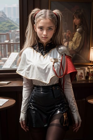  smile,   mature_woman, 27 years old, stern expression, frustrated, disappointed, flirty pose, sexy, looking at viewer, scenic view, Extremely Realistic, high resolution, masterpiece, 

bbruri, long hair, yellow eyes, white capelet, long sleeves, white gloves, black skirt, pantyhose



