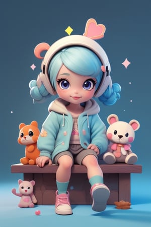 there is a girl sitting on a bench with stuffed animals, adorable digital painting, cute detailed digital art, cute digital art, cute 3 d render, cute art style, kawaii hq render, cute cartoon character, render of a cute 3d anime girl, childrens art in artstation, 8 k cartoon illustration, cute detailed artwork, cute character

