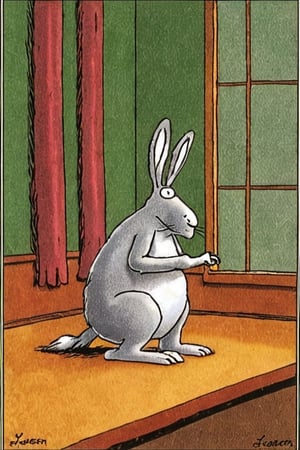 a color far side comic strip illustration of  a Hare by Gary Larson, 