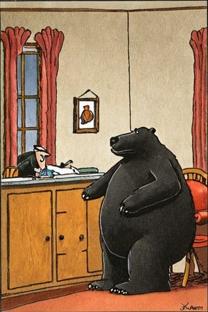 a color far side comic strip illustration of  a bear, by Gary Larson, 