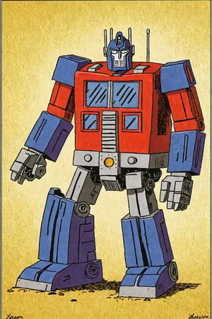 a color far side comic strip illustration of Optimus Prime, by Gary Larson