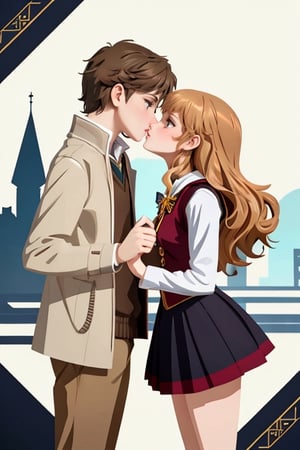 Harry Potter and hermione granger,Flat vector art, kiss, guweiz style, anime