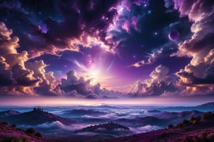 professional photography, abstract purple night sky with clouds background
