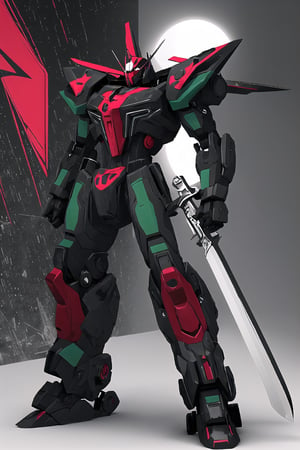Mecha with sword,gun and with color red black white green motif cyberpunk model